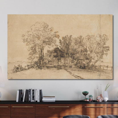 Cottage Tra Gli Alberi Rembrandt van Rijn rvr46 quadro stampato su tela