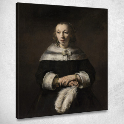 Ritratto Di Dama Con Ventaglio Di Piume Di Struzzo Rembrandt van Rijn rvr124 quadro stampato su tela