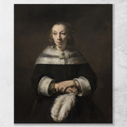 Ritratto Di Dama Con Ventaglio Di Piume Di Struzzo Rembrandt van Rijn rvr124 quadro stampato su tela