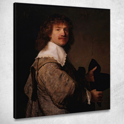 Ritratto Di Un Uomo Che Tiene Un Cappello Nero Rembrandt van Rijn rvr127 quadro stampato su tela