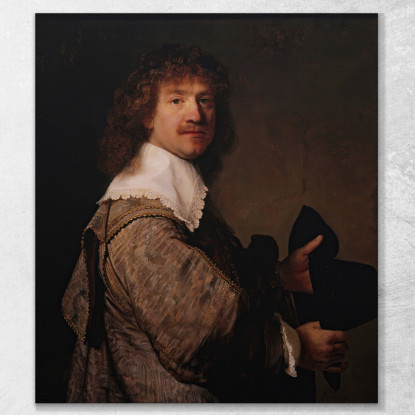 Ritratto Di Un Uomo Che Tiene Un Cappello Nero Rembrandt van Rijn rvr127 quadro stampato su tela