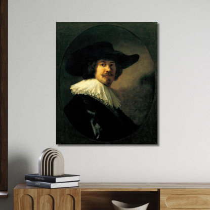 Ritratto Di Un Uomo Con Un Cappello A Tesa Larga Rembrandt van Rijn rvr128 quadro stampato su tela