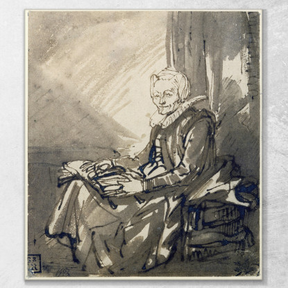 Donna Seduta Con Un Libro Aperto In Grembo Rembrandt van Rijn rvr172 quadro stampato su tela