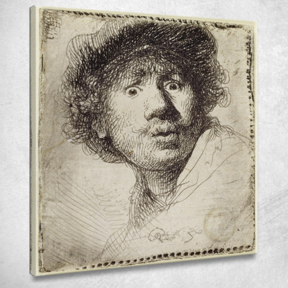 Autoritratto In Berretto Con Gli Occhi Spalancati E La Bocca Aperta Rembrandt van Rijn rvr180 quadro stampato su tela