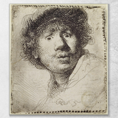 Autoritratto In Berretto Con Gli Occhi Spalancati E La Bocca Aperta Rembrandt van Rijn rvr180 quadro stampato su tela