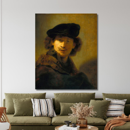 Autoritratto Con Basco Di Velluto Rembrandt van Rijn rvr181 quadro stampato su tela