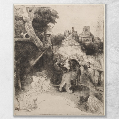 San Girolamo In Un Paesaggio Italiano Rembrandt van Rijn rvr190 quadro stampato su tela