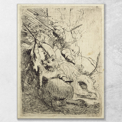 La Piccola Caccia Al Leone Con Un Leone Rembrandt van Rijn rvr243 quadro stampato su tela