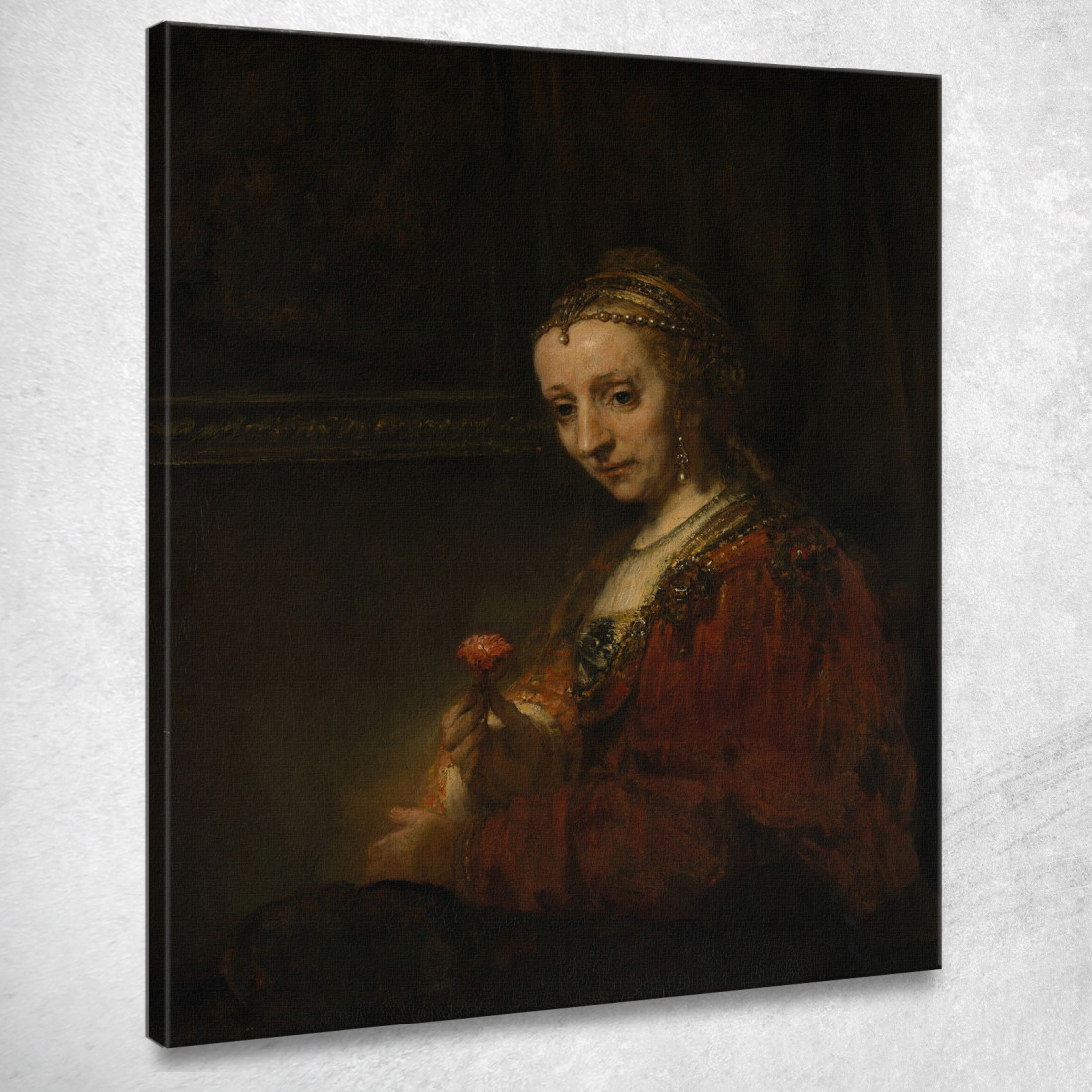 Donna Con Una Rosa Rembrandt van Rijn rvr269 quadro stampato su tela