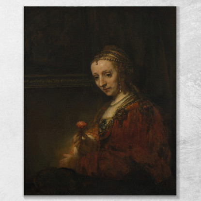 Donna Con Una Rosa Rembrandt van Rijn rvr269 quadro stampato su tela