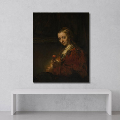 Donna Con Una Rosa Rembrandt van Rijn rvr269 quadro stampato su tela