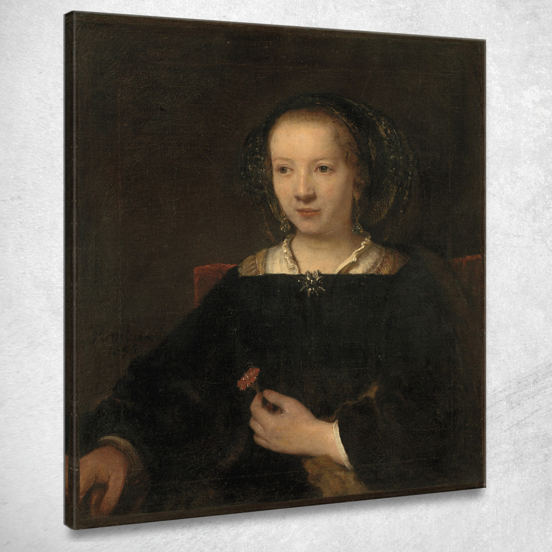 Donna Con Garofano Rembrandt van Rijn rvr270 quadro stampato su tela