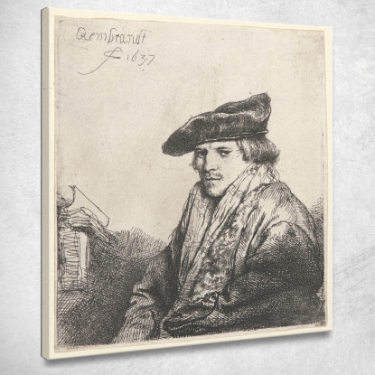 Giovane Uomo Con Berretto Di Velluto Con Libri Accanto A Lui Rembrandt van Rijn rvr273 quadro stampato su tela