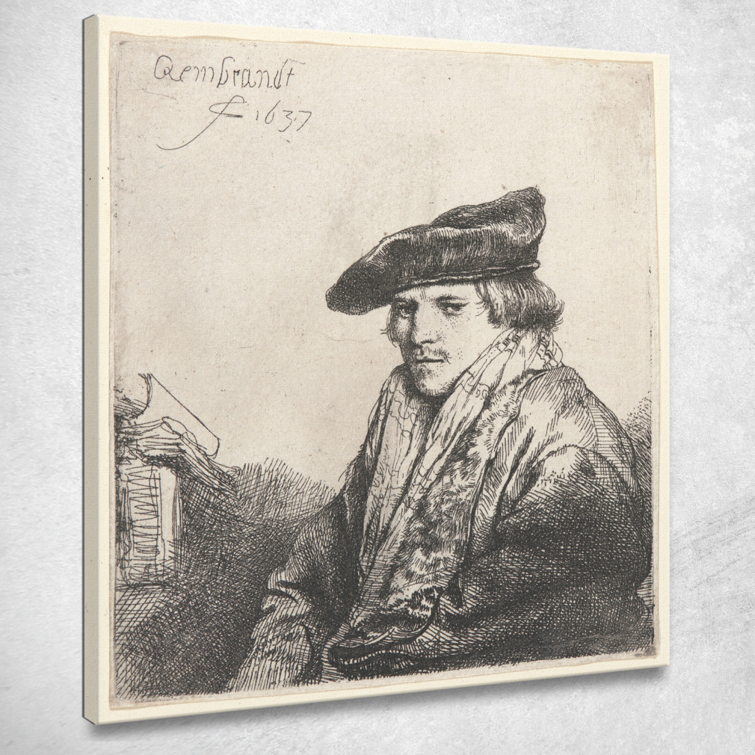 Giovane Uomo Con Berretto Di Velluto Con Libri Accanto A Lui Rembrandt van Rijn rvr273 quadro stampato su tela