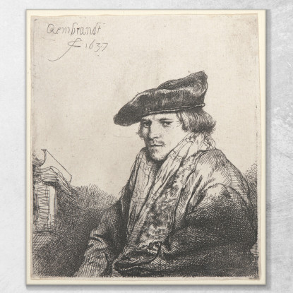 Giovane Uomo Con Berretto Di Velluto Con Libri Accanto A Lui Rembrandt van Rijn rvr273 quadro stampato su tela