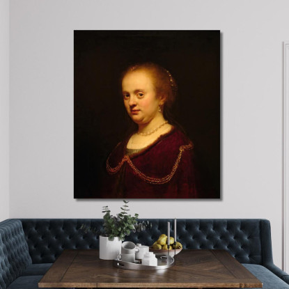 Giovane Donna Con Una Catena D'Oro Rembrandt van Rijn rvr276 quadro stampato su tela