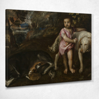 Ragazzo Con Cani In Un Paesaggio Titian Tiziano Vecellio ttn11 quadro stampato su tela