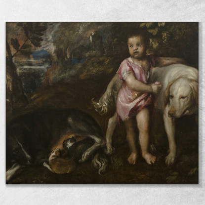 Ragazzo Con Cani In Un Paesaggio Titian Tiziano Vecellio ttn11 quadro stampato su tela