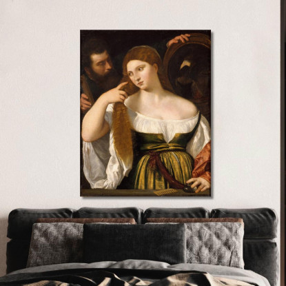 Ragazza Davanti Allo Specchio Titian Tiziano Vecellio ttn30 quadro stampato su tela