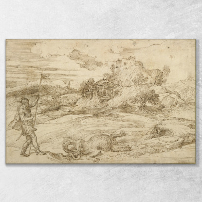 Paesaggio Con San Teodoro Che Vince Il Drago Titian Tiziano Vecellio ttn35 quadro stampato su tela