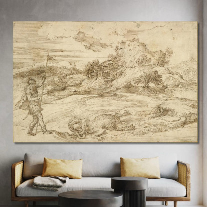 Paesaggio Con San Teodoro Che Vince Il Drago Titian Tiziano Vecellio ttn35 quadro stampato su tela