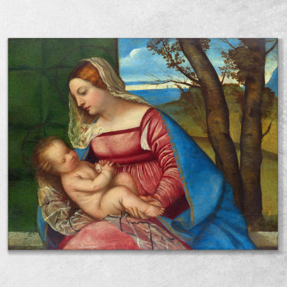 Madonna Col Bambino Titian Tiziano Vecellio ttn36 quadro stampato su tela