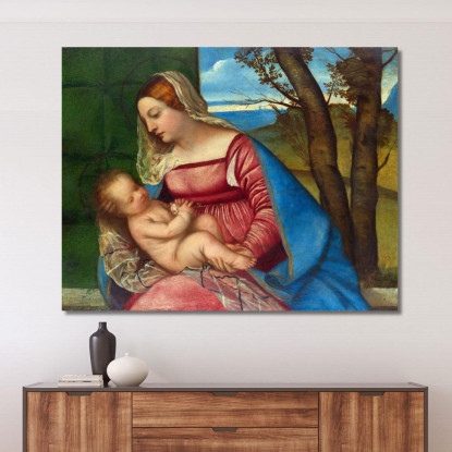 Madonna Col Bambino Titian Tiziano Vecellio ttn36 quadro stampato su tela