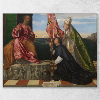 Papa Alessandro Vi Presenta Il Vescovo Jacopo Pesaro A San Pietro Titian Tiziano Vecellio ttn42 quadro stampato su tela