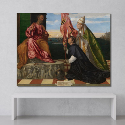 Papa Alessandro Vi Presenta Il Vescovo Jacopo Pesaro A San Pietro Titian Tiziano Vecellio ttn42 quadro stampato su tela