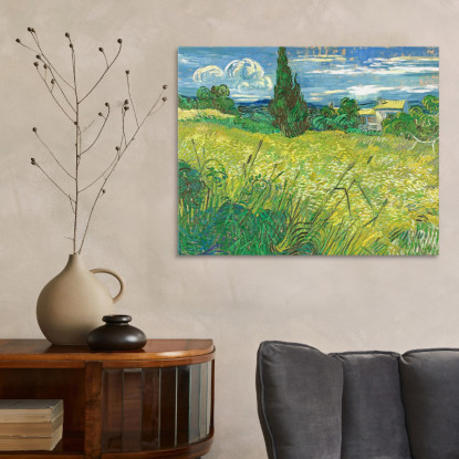 Campo Di Grano Verde Con Cipresso Vincent van Gogh vvg95 quadro stampato su tela