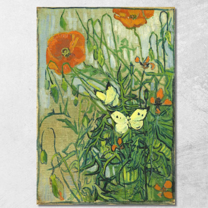 Farfalle E Papaveri Vincent van Gogh vvg115 quadro stampato su tela