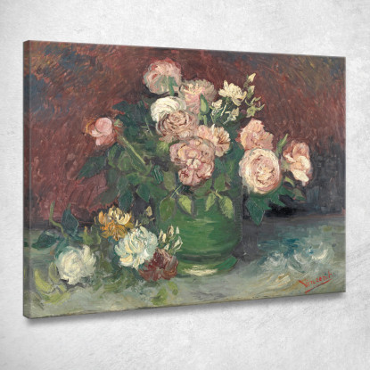 Rose E Peonie Vincent van Gogh vvg157 quadro stampato su tela