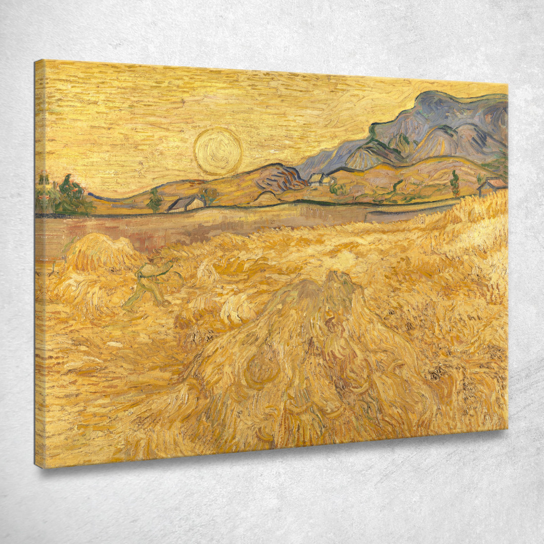 Campo Di Grano Con Mietitrice E Sole Vincent van Gogh vvg183 quadro stampato su tela