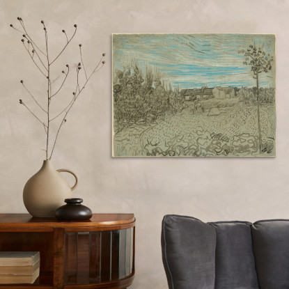 Cottage Con Una Donna Che Lavora Nella Terra Di Mezzo Vincent van Gogh vvg203 quadro stampato su tela