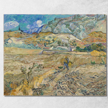 Paesaggio Nel Campo Recintato Di Saint-Rémy Con Contadino Vincent van Gogh vvg232 quadro stampato su tela