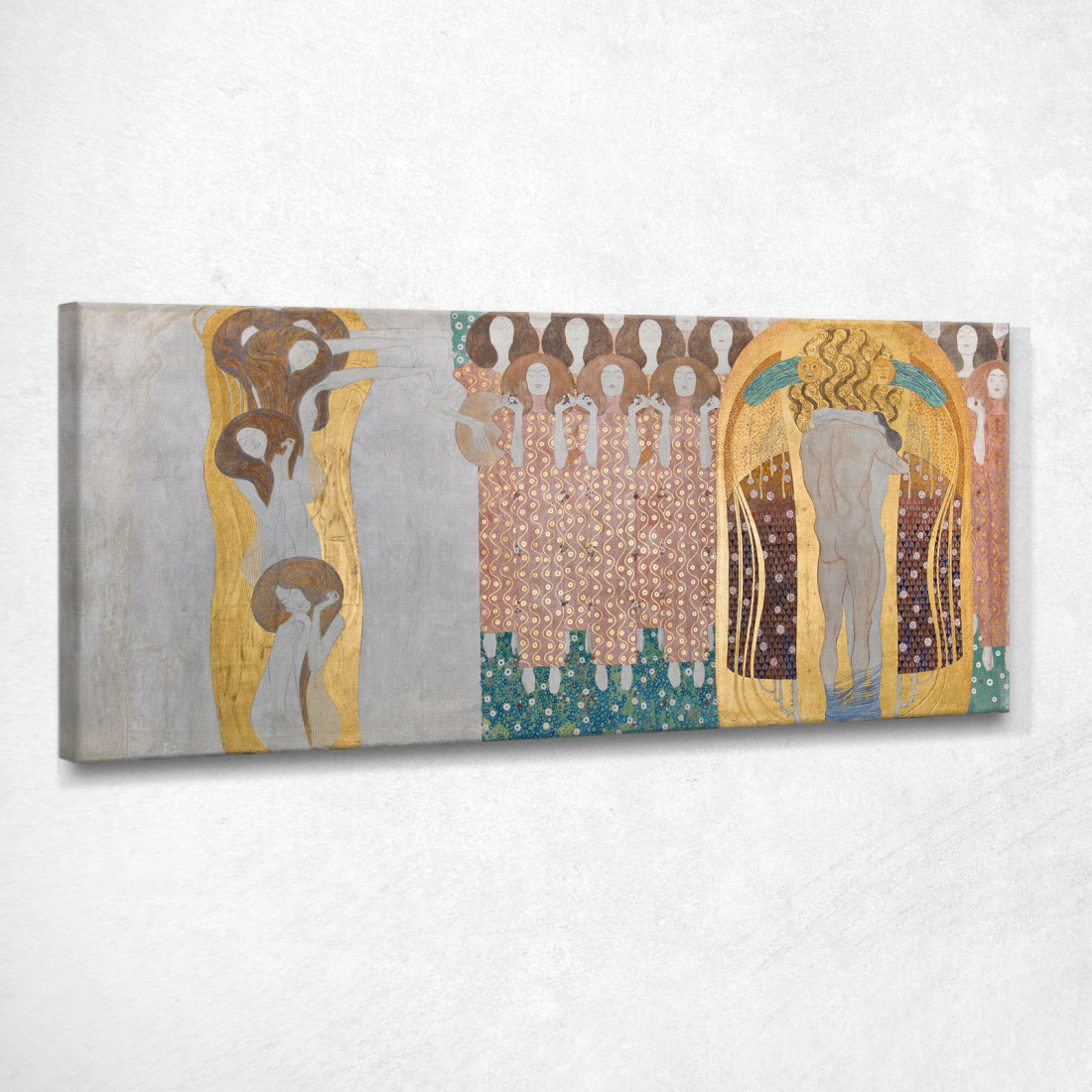 Fregio Di Beethoven Coro Del Paradiso Delle Arti E Abbraccio Pannello 8 Parete Lunga Destra Gustav Klimt quadro stampato su tela