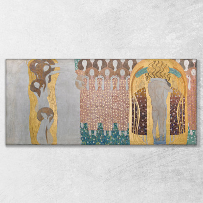 Fregio Di Beethoven Coro Del Paradiso Delle Arti E Abbraccio Pannello 8 Parete Lunga Destra Gustav Klimt quadro stampato su tela