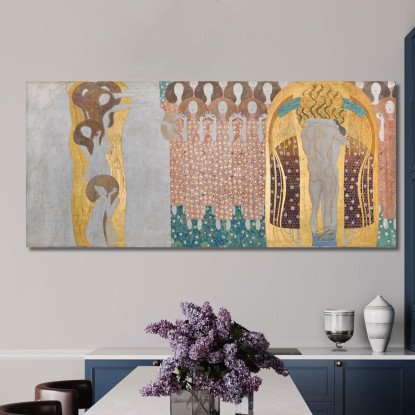 Fregio Di Beethoven Coro Del Paradiso Delle Arti E Abbraccio Pannello 8 Parete Lunga Destra Gustav Klimt quadro stampato su tela