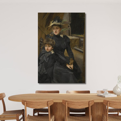 Fru Weguelin Med Son La Signora Weguelin E Suo Figlio Anders Zorn azn22 quadro stampato su tela