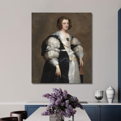 Signora Con Ventaglio Anthony van Dyck avd45 quadro stampato su tela