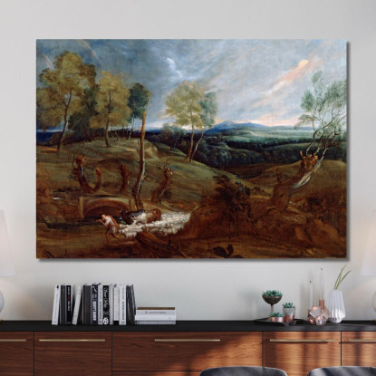 Paesaggio Al Tramonto Con Un Pastore E Il Suo Gregge Anthony van Dyck avd109 quadro stampato su tela