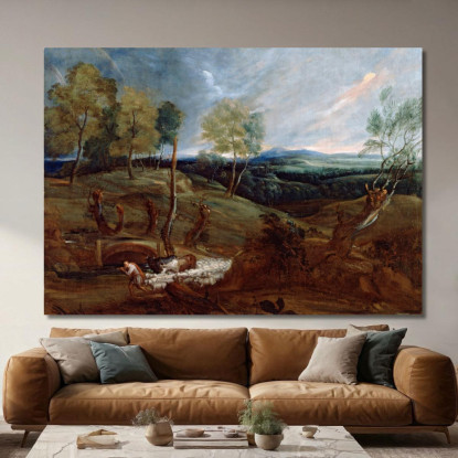 Paesaggio Al Tramonto Con Un Pastore E Il Suo Gregge Anthony van Dyck avd109 quadro stampato su tela
