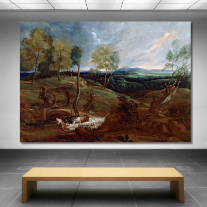 Paesaggio Al Tramonto Con Un Pastore E Il Suo Gregge Anthony van Dyck avd109 quadro stampato su tela