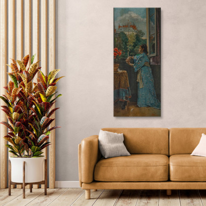 Una Donna Alla Finestra Il Kimono Blu Alfred Stevens stal95 quadro stampato su tela