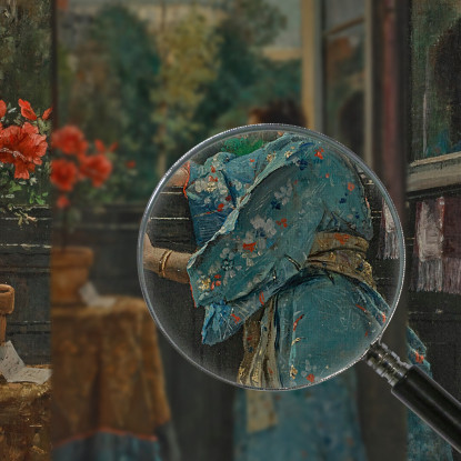Una Donna Alla Finestra Il Kimono Blu Alfred Stevens stal95 quadro stampato su tela