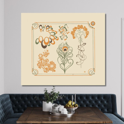 Disegno Astratto Basato Su Fiori E Forme Curvilinee Alphonse Mucha amu5 quadro stampato su tela