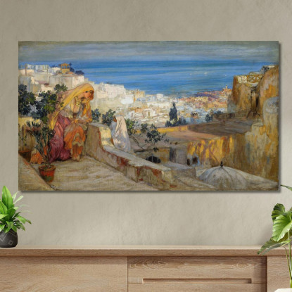 Donne Arabe Su Un Tetto Algeri Oltre Frederick Arthur Bridgman fab14 quadro stampato su tela