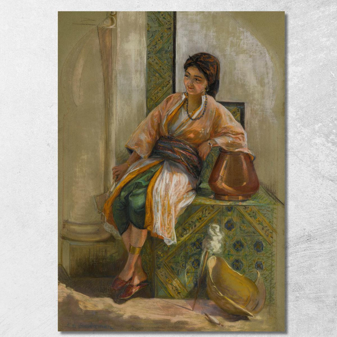 Ragazza Giovane Con Un Ventilatore Frederick Arthur Bridgman fab31 quadro stampato su tela