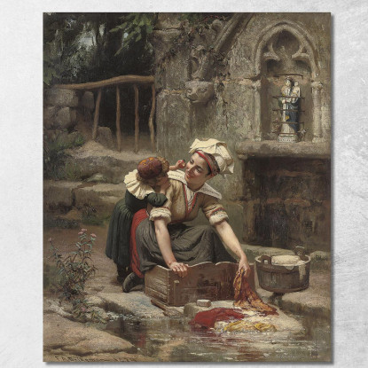 Il Piccolo Aiutante Della Mamma Frederick Arthur Bridgman fab38 quadro stampato su tela