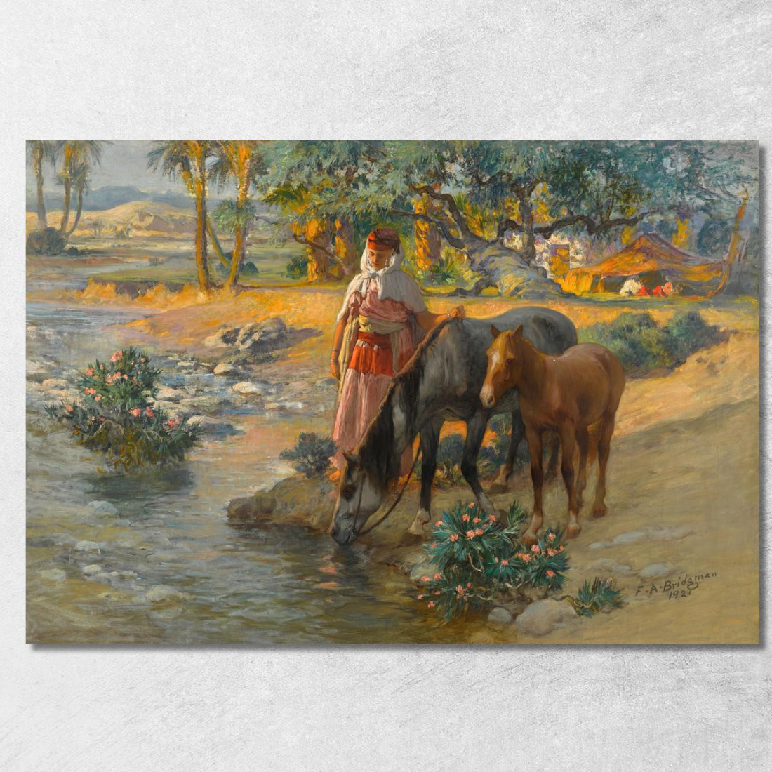 Abbeverare I Cavalli Frederick Arthur Bridgman fab72 quadro stampato su tela